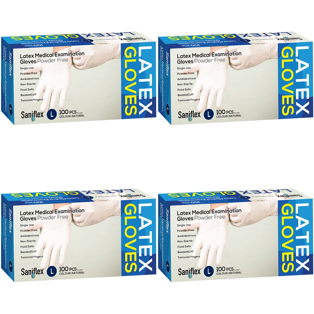 400pc Saniflex Latex Powder Free Gloves Natural L Home cleaning Work PPE Unbranded