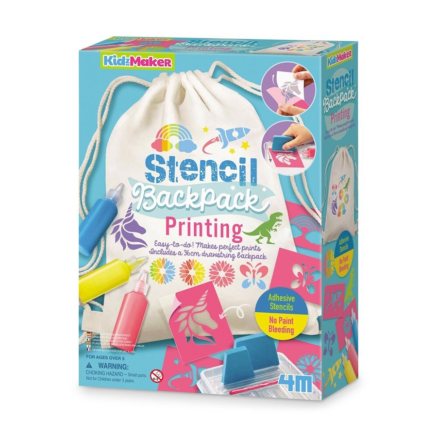 4M KidzMaker Stencil Backpack Printing Kids/Children Art Craft Kit Set 5y+