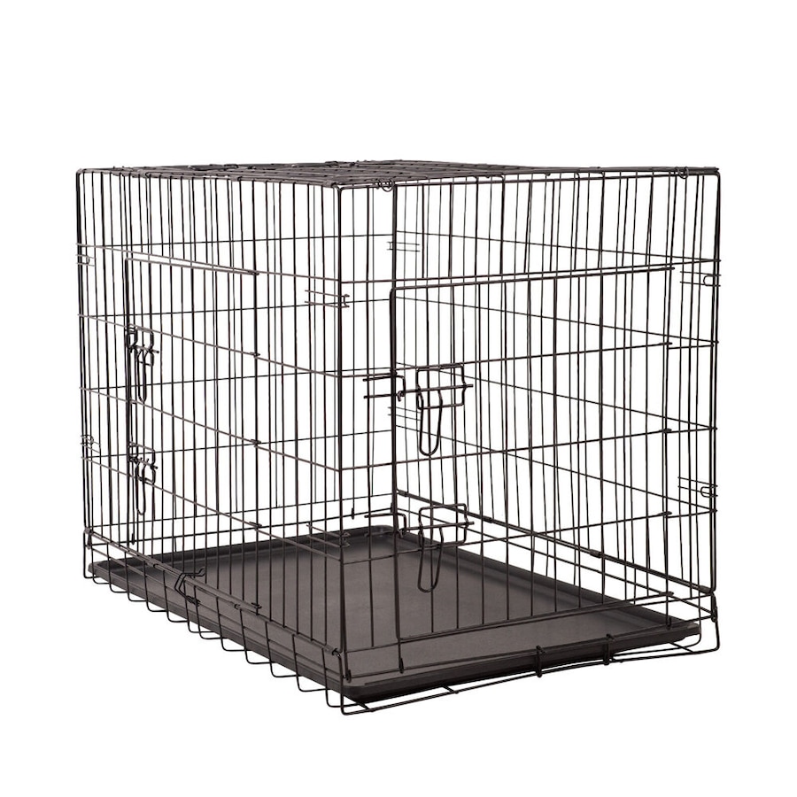 4Paws Foldable Metal Wire Portable Travel Pet Cage w/ ABS Tray 121x82cm Black