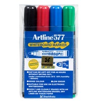 4pc Artline 577 5mm Bullet Nib Office Whiteboard Marker Assorted Colours Wallet