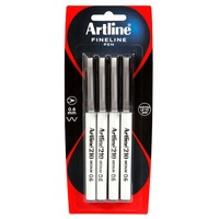 4pc Artline Fineline 210 Medium 0.6mm Line School Drawing Writing Pen Black