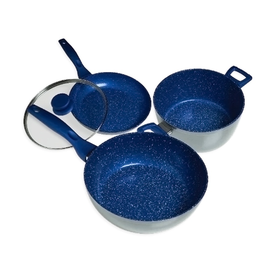 4pc Bluestone Plus Home/Kitchen 3 Layer Marble Coated Cooking/Cookware Set 24cm