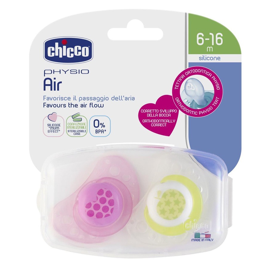 4pc Chicco Nursing Baby Physio Air Silicone Soother Dummy Pacifier 6-16m Girl