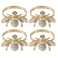 4pc Crystal Bee Napkin Rhinestone Rings Holder 4cm Dinner/Occasions/Parties Gold