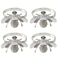 4pc Crystal Bee Napkin Rhinestone Rings Holder 4cm Dinner/Occasions/Parties SLV