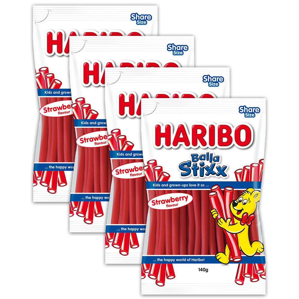 Buy 4pc Haribo 140g Balla Stixx Strawberry Bag Confectionery/Sweet ...