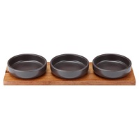 4pc Ladelle Host Charcoal 3 Snack Dine Stoneware Bowl/Spoon Acacia Paddle Set