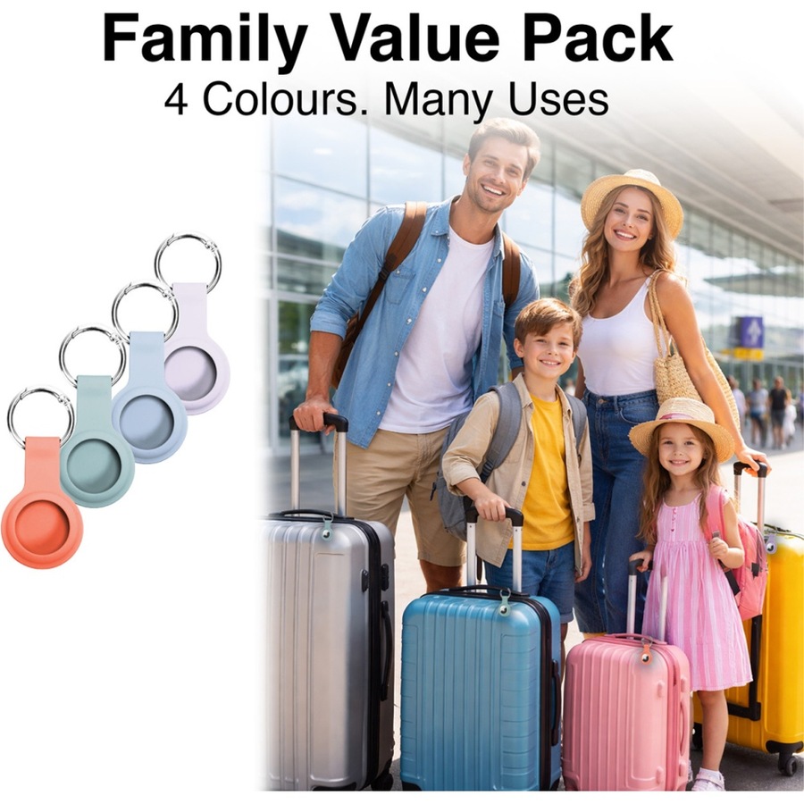 4pc Laser AirTag Silicone Keyring Soft Pastel Durable Protection Multicolour