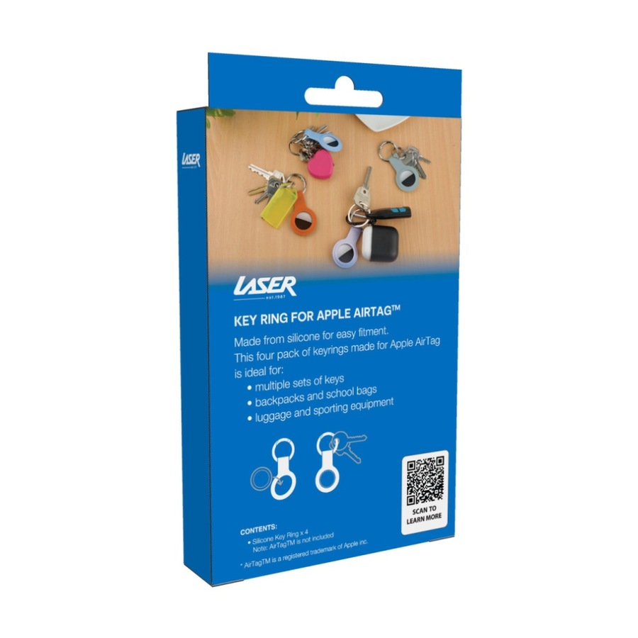 4pc Laser AirTag Silicone Keyring Soft Pastel Durable Protection Multicolour