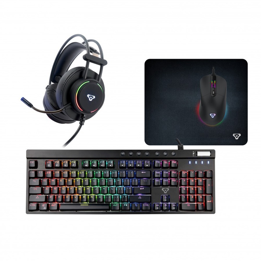 4pc Laser Gaming Ultimate Bundle Wired Keyboard Mouse Headset & Mousepad Black