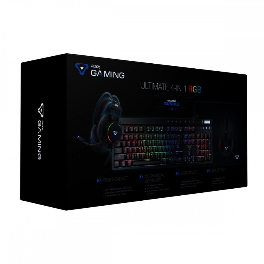 4pc Laser Gaming Ultimate Bundle Wired Keyboard Mouse Headset & Mousepad Black