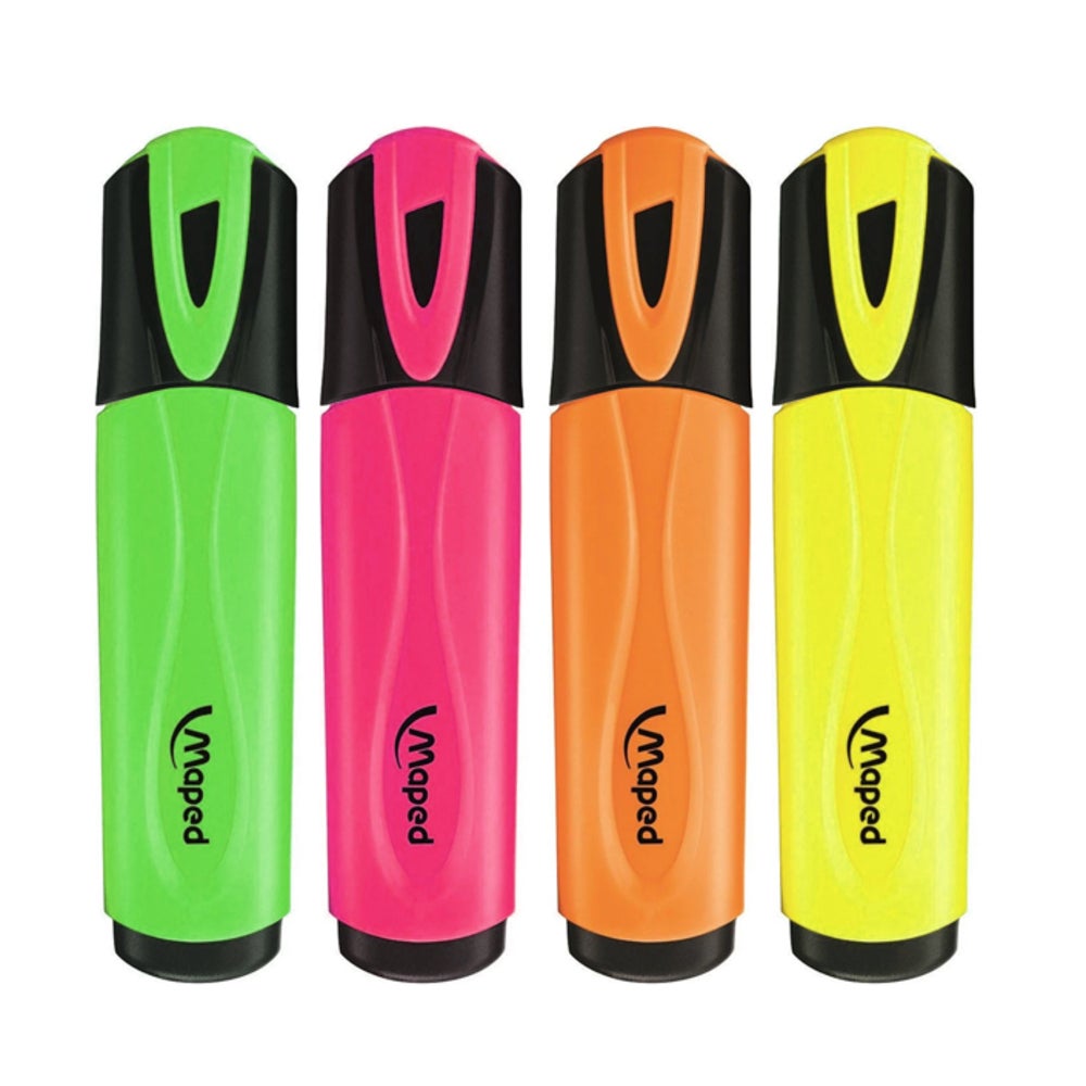 4pc Maped Fluo Neon Highlighter 1-4mm Chisel Nib Inkjet Safe Marker Assorted