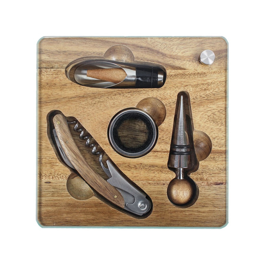 4pc NF Living Wine Board Gift Set 16x16cm Solid Brown