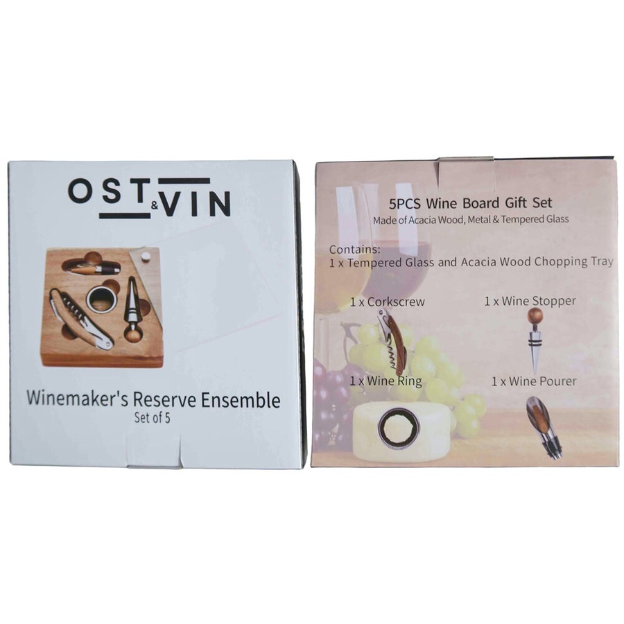 4pc NF Living Wine Board Gift Set 16x16cm Solid Brown