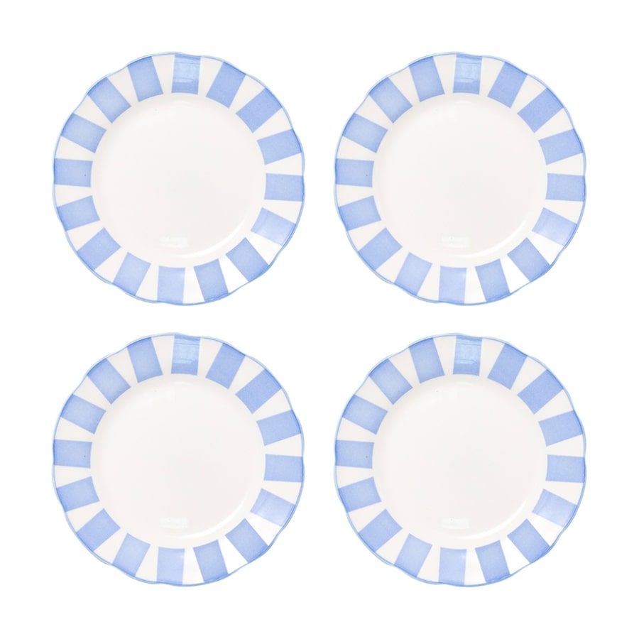 4pc Porto Emery Porcelain Kitchen Dinner Plate Set Sky Blue Stripe