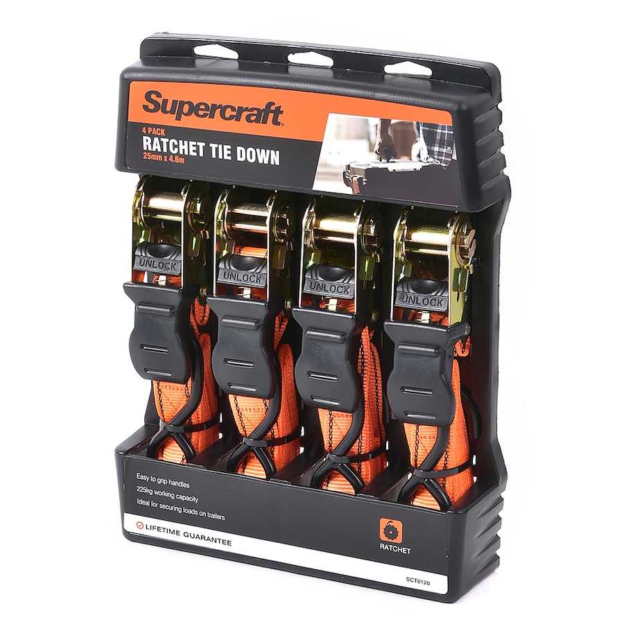 4pc Supercraft Heavy Duty Car/Trailer Transport Tie Down Ratchet Straps 4.6M