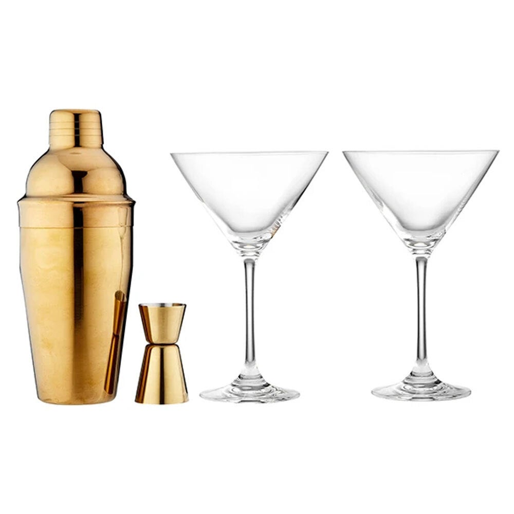 4pc Tempa Aurora Cocktail Set Martini Glass/500ml Cocktail Shaker/Jigger Gold
