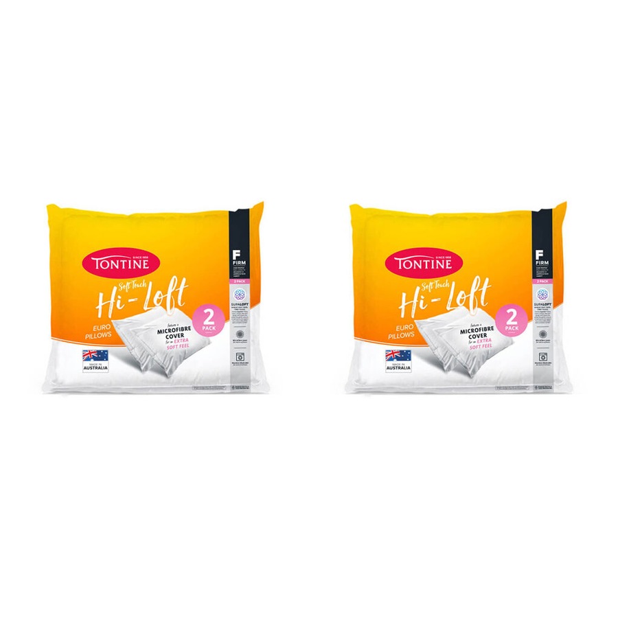 4pc Tontine Hi-Loft Euro Sleeping Pillow Cushion Rectangle Home Bedding White