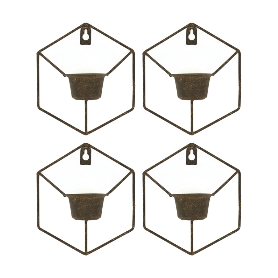 4PK Bronrob Rustic Metal Mini Wall Planter With Geometric Frame 16x14.5cm