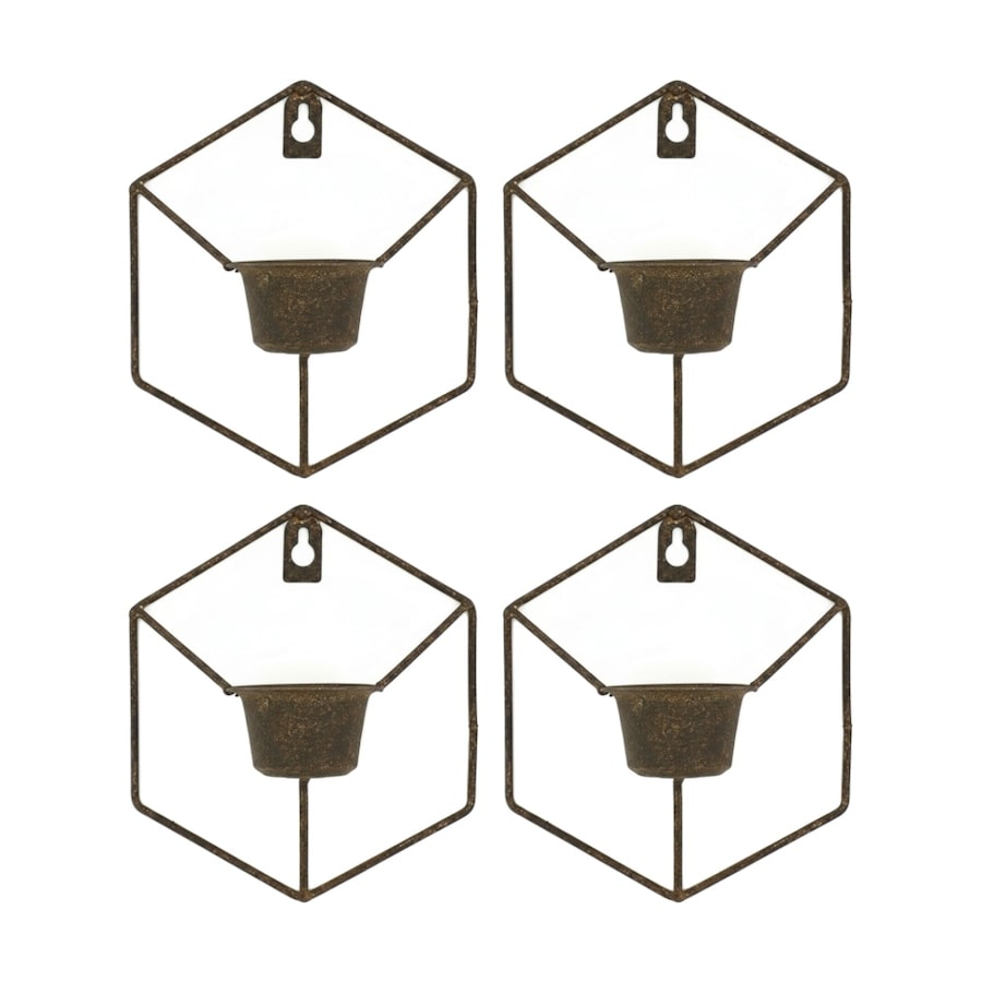 4PK Bronrob Rustic Metal Mini Wall Planter With Geometric Frame 16x14.5cm
