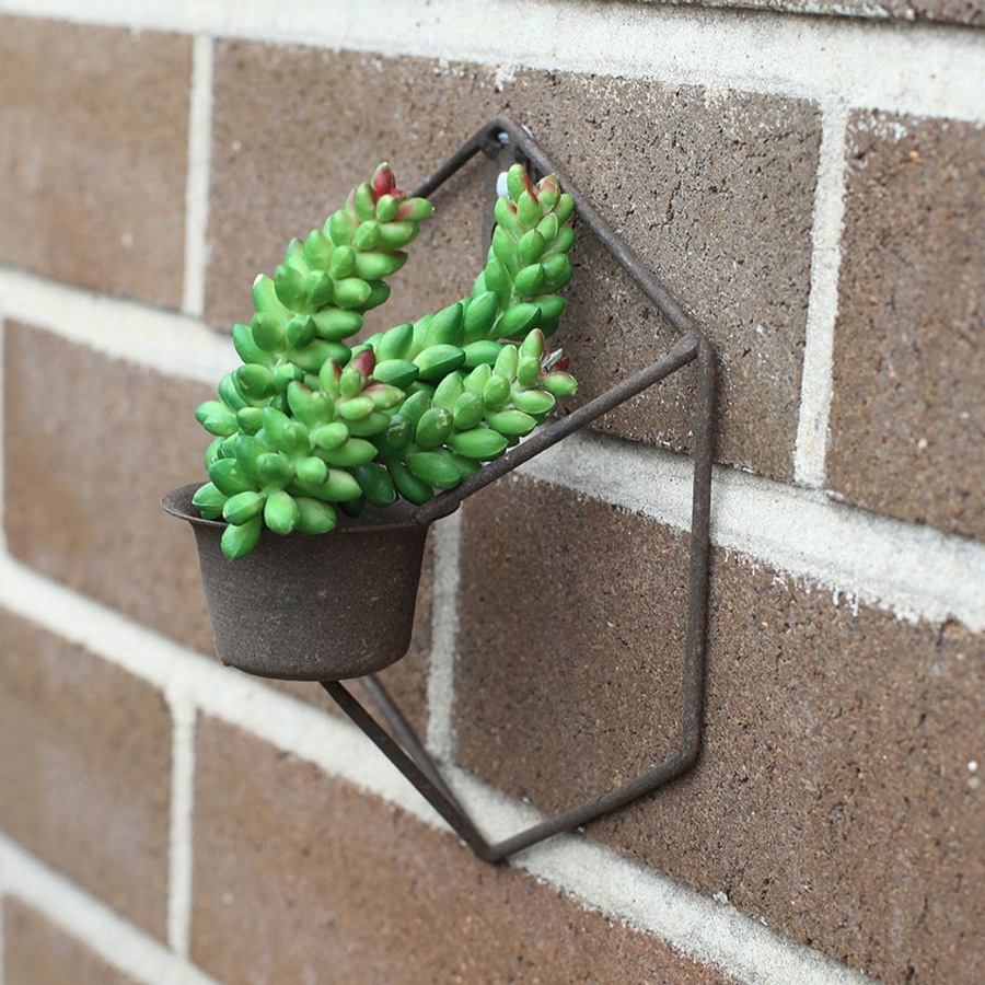 4PK Bronrob Rustic Metal Mini Wall Planter With Geometric Frame 16x14.5cm