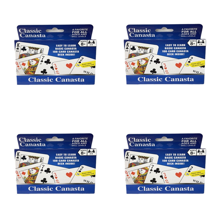 4PK Classic Canasta Playing Card Game w/ Value Points Poker Play Kids/Family 8y+