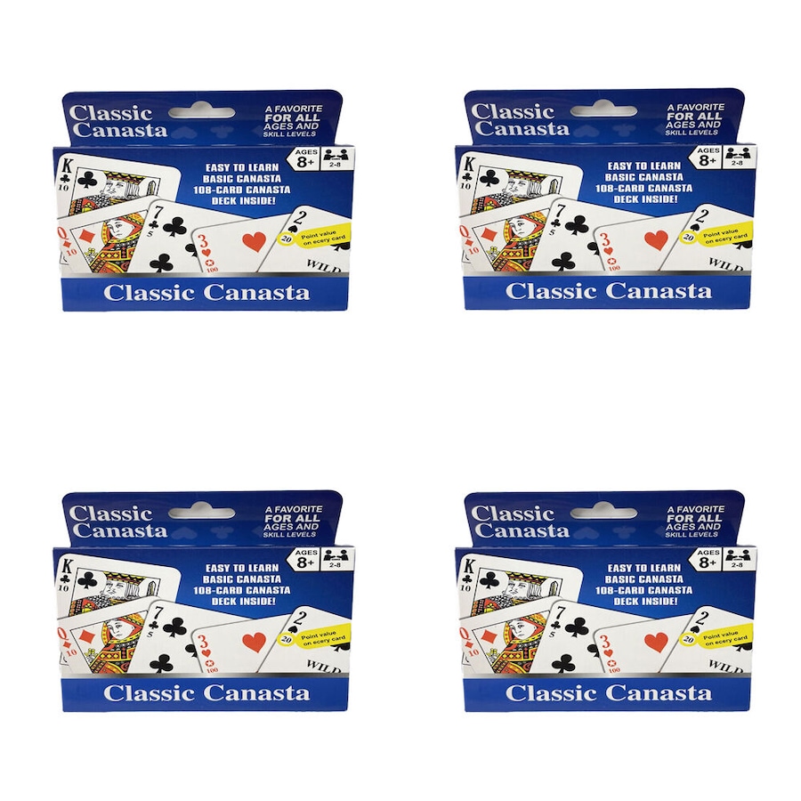 4PK Classic Canasta Playing Card Game w/ Value Points Poker Play Kids/Family 8y+