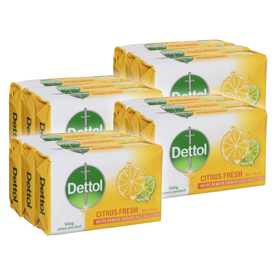 4PK Dettol Odour/Germ Cleaning/Washing Hand Bar Soap 100g Citrus Fresh Scent