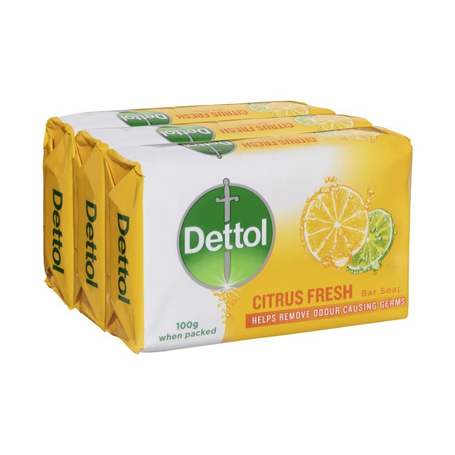4PK Dettol Odour/Germ Cleaning/Washing Hand Bar Soap 100g Citrus Fresh Scent