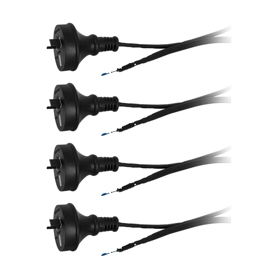 4PK Doss 7.5A 2 Core Mains Lead 2M Bare Wire Power Black Cable Cord