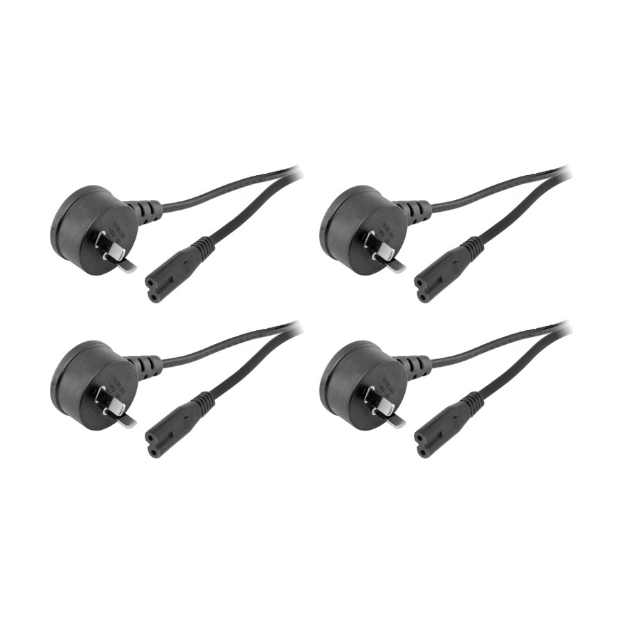 4PK Doss Flat Mains Figure-8 Lead 2M Iec-C7 Cord Right Angle Plug Power Cable