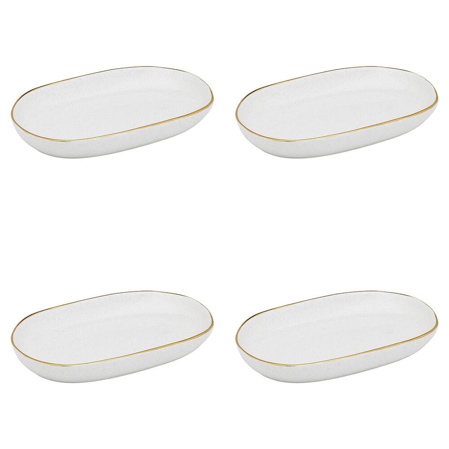 4PK Ecology Speckle Stoneware Small Shallow Bowl Dish 22x16.5cm Milk/Gold