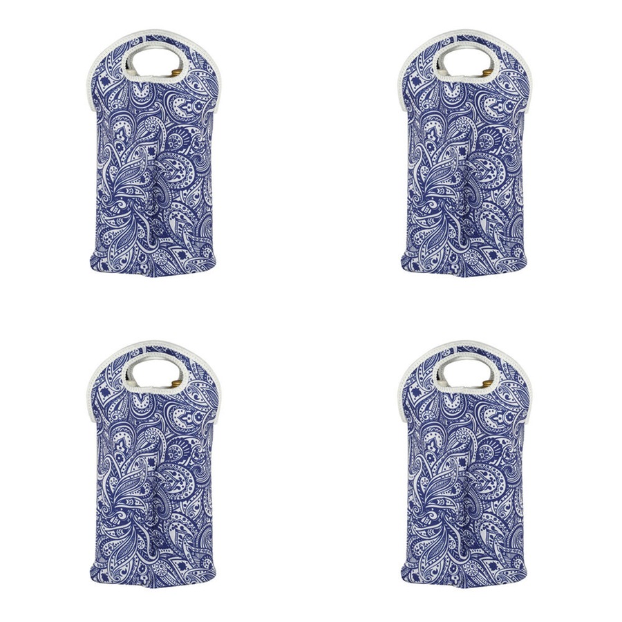 4PK Good Vibes Neoprene Double Cooler Bottle Bag Tahitian Blue 38x24cm