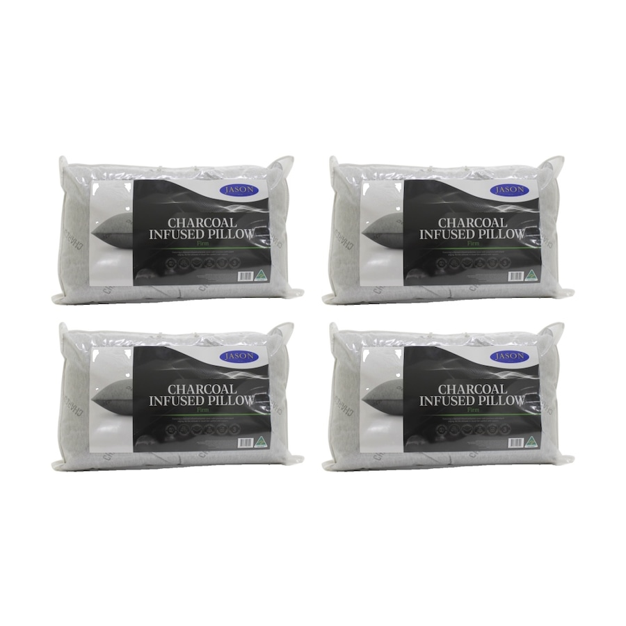 4PK Jason Charcoal Infused Firm Support Pillow W/ Satin Piped Edging Standard