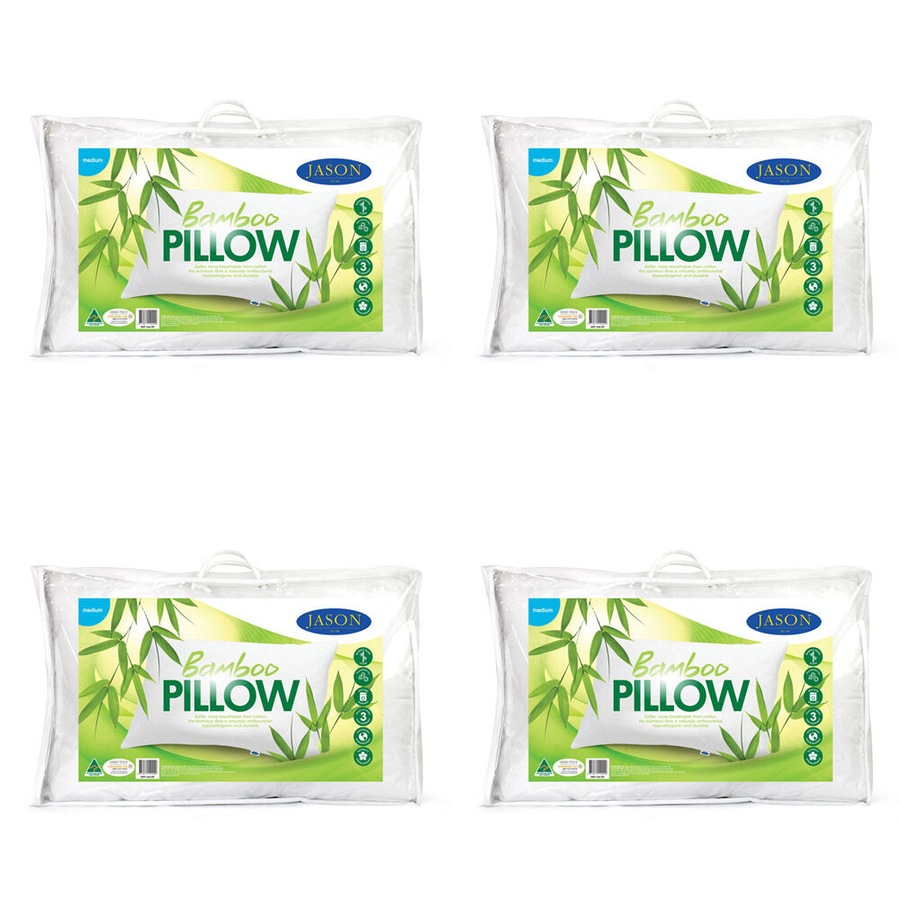 4PK Jason Medium Feel Bamboo Pillow Home Bedding Sleeping Cushion White