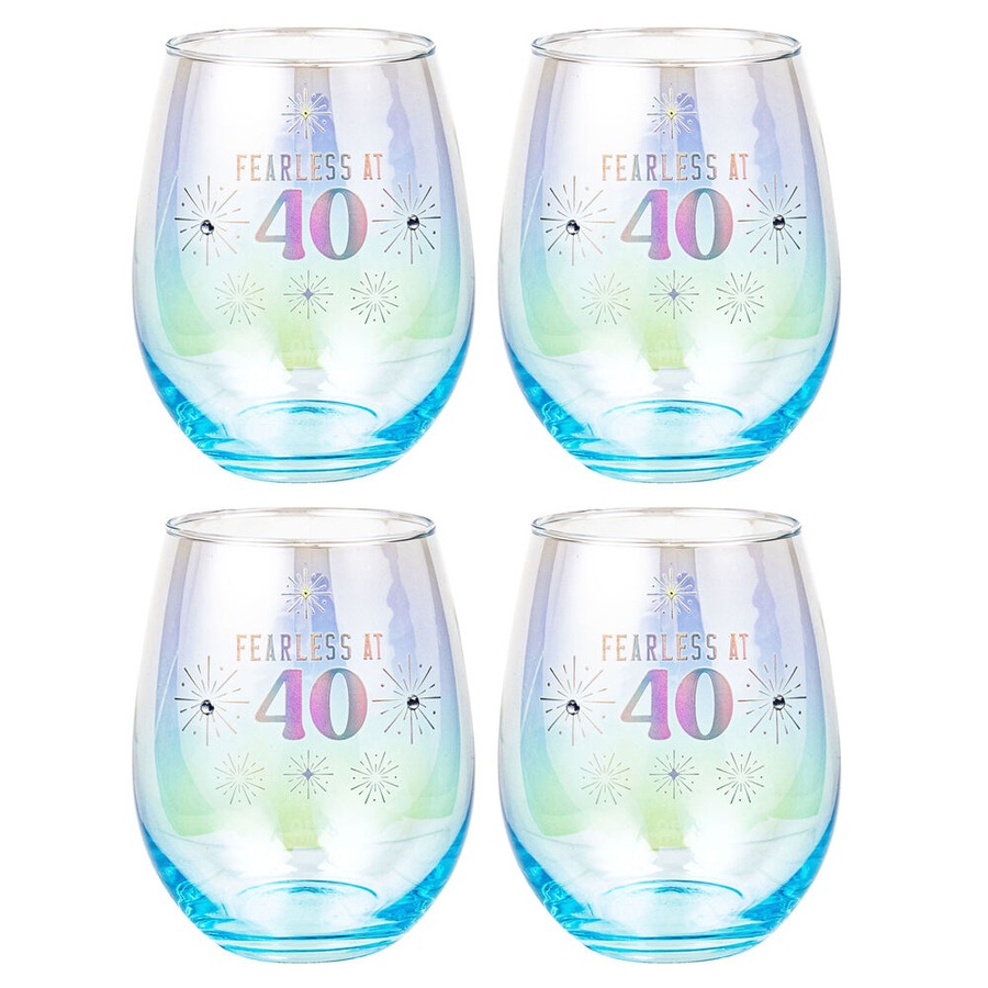 4PK LMD 40th Stemless Holographic Glass 560ml Cold Water/Juice Drinking Tumbler