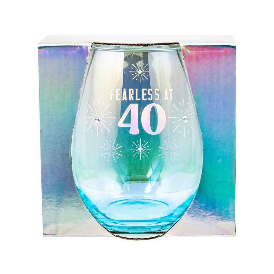 4PK LMD 40th Stemless Holographic Glass 560ml Cold Water/Juice Drinking Tumbler