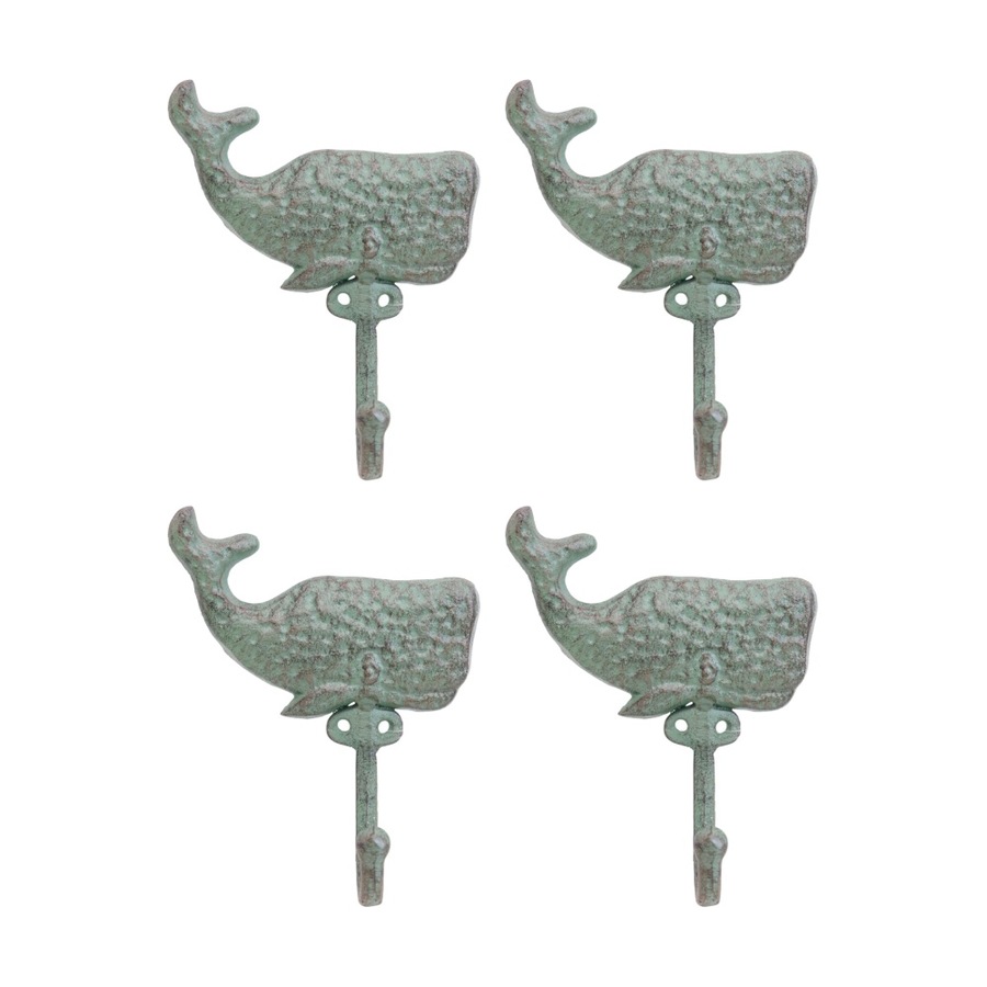 4PK LVD Green Whale Wall Decoration Hook Coastal Home Decor 13x4.5x15cm