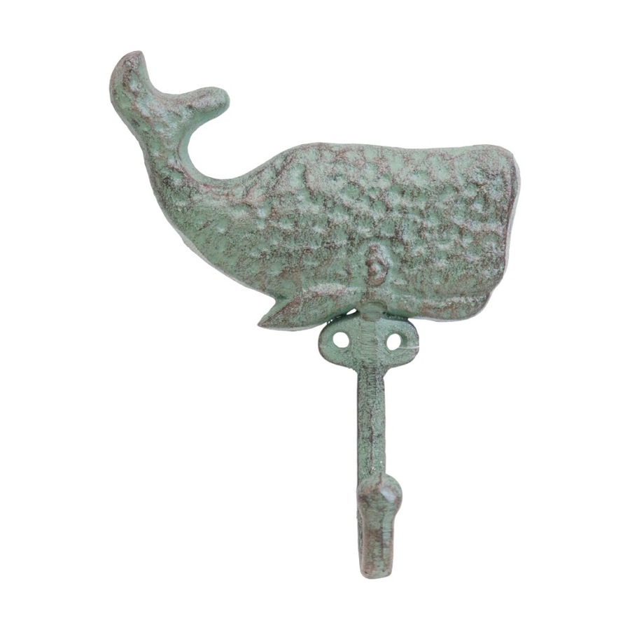 4PK LVD Green Whale Wall Decoration Hook Coastal Home Decor 13x4.5x15cm