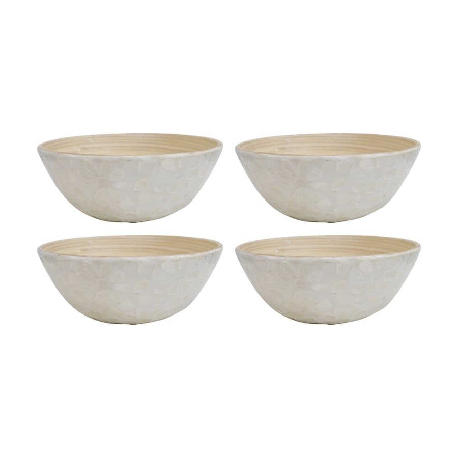 4PK LVD Low Round Bamboo Capiz Shell Bowl Decorative/Salad 20x20x8cm