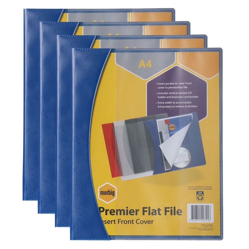 Buy 4PK Marbig Premier A4 Flat File Folder w/ Insert Cover Document ...