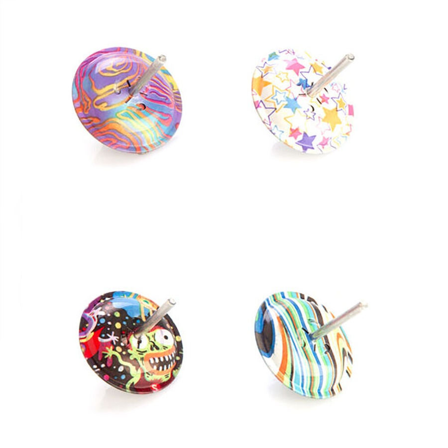 4PK MDI Metal Hopping Spinning Top Classic Retro Desk Toy Display Kids 3.6x5.6cm