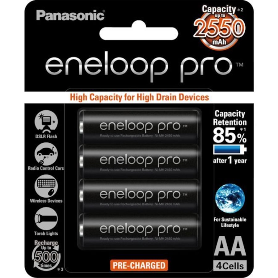 4PK Panasonic Eneloop Pro AA 1.2V 2550mAh NiMH Rechargeable Reusable Battery
