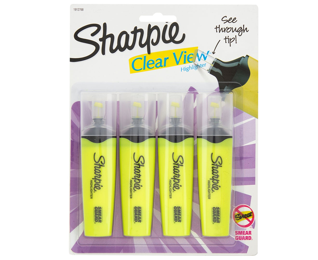 4PK Sharpie Clear View Highlighter Office/School Pen Marker Writing Yellow