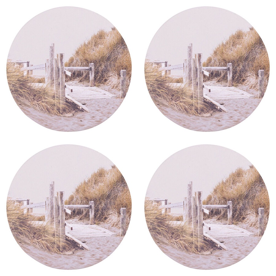 4PK Splosh Palm Cove Beach Path Ceramic Beverage Coaster Decor 10.5cm Round