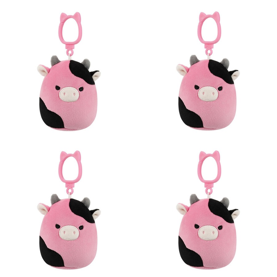 4PK Squishmallows 3.5in Clip Pollyanna Cow Stuffed Animal Kids Plush Toy 3y+