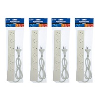 4PK The Brute Power Co Board 6 way 1m Cord/Cable Socket 10A Outlet/Strip White
