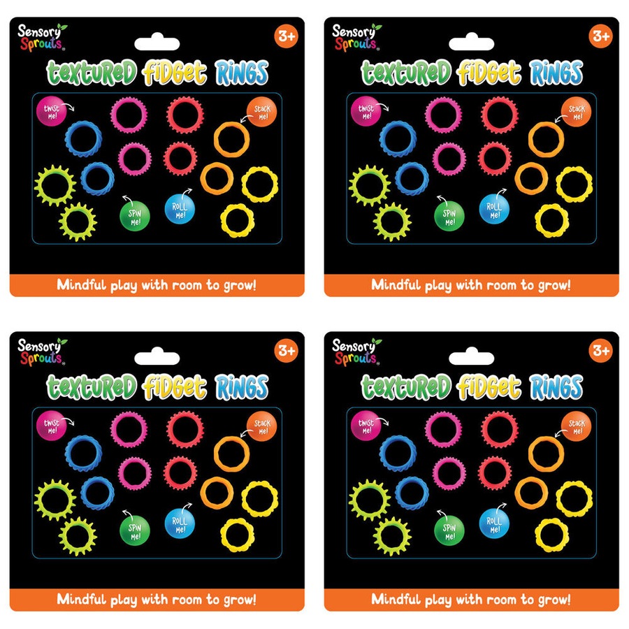 Buy 4x 12pc Sensory Sprouts Textured Fidget Rings Set Kids Toy ...