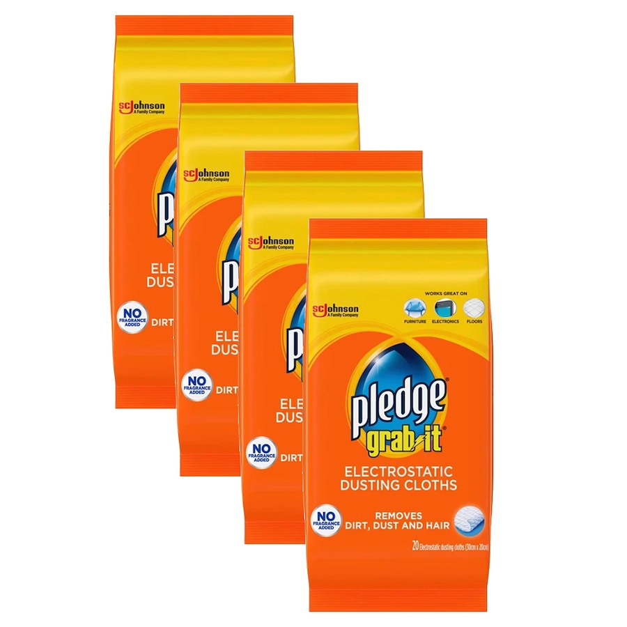 4x 20pc Pledge Grab It Electrostatic Dusting Cloths w/ No Fragrance Added 29.5cm