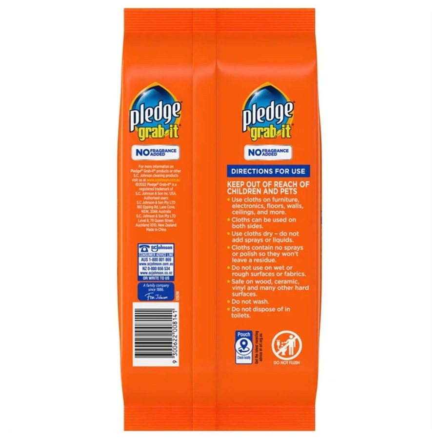 4x 20pc Pledge Grab It Electrostatic Dusting Cloths w/ No Fragrance Added 29.5cm